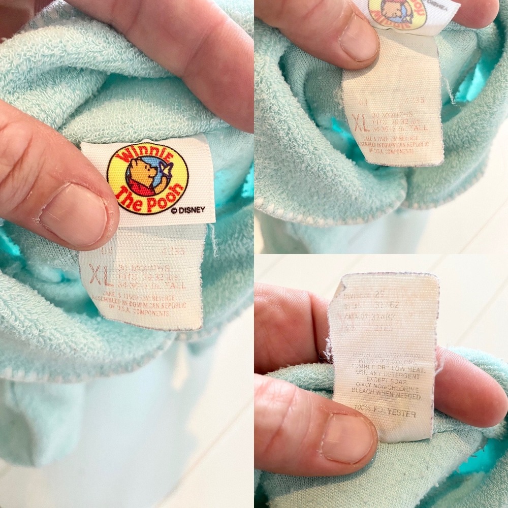 Vintage Winnie the Pooh Fleece Footed Pajamas, Teal Sleeper, 18 Months - Picture 11 of 11